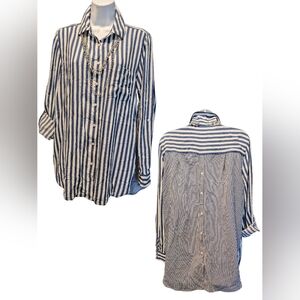Jane and Delancey Long Sleeve Stripe Blouse. Button back detail. Size Medium